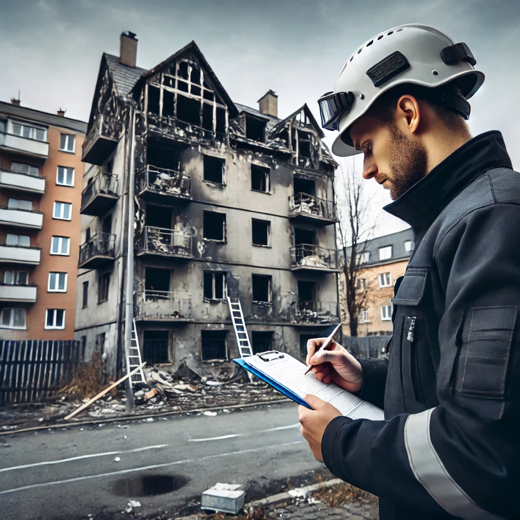 Rzeczoznawca budowlany dokładnie ocenia zniszczenia budynku po pożarze, analizując uszkodzenia konstrukcji, ścian oraz fundamentów. Specjalista od przeglądów technicznych budynków sprawdza stopień uszkodzeń materiałów budowlanych, oceniając potrzebę remontu lub przebudowy. Inspektor budowlany skupia się na kwestiach bezpieczeństwa i stabilności budynku po pożarze, monitorując stan instalacji elektrycznej oraz ewentualne zagrożenia związane z dalszym użytkowaniem nieruchomości. Ekspert budowlany szczegółowo dokumentuje uszkodzenia, przygotowując raport do celów naprawczych.