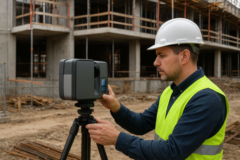 Plac budowy z żurawiami i inżynierami nadzorującymi prace – symbol nowoczesnego budownictwa i ekspertyz technicznych.