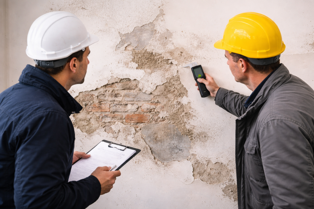 Ekspertyza budowlana tynków z pomiarem wilgotności i oceną odspojonego tynku ściennego