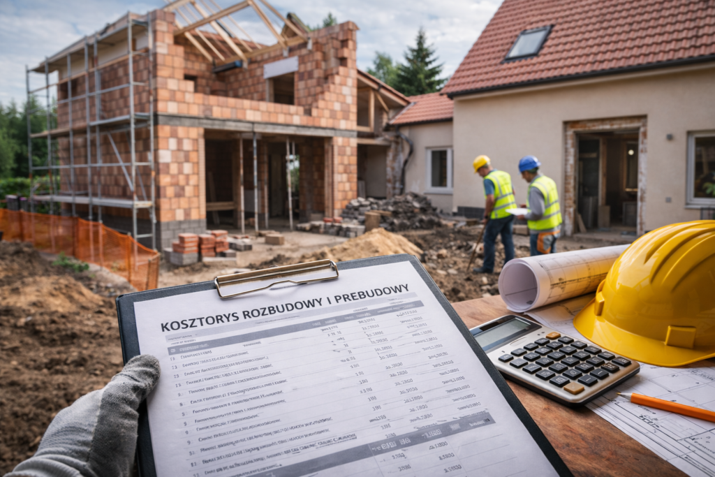 Kosztorys rozbudowy i przebudowy budynku mieszkalnego na tle trwających prac budowlanych przy dobudowie domu jednorodzinnego